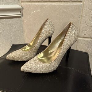 Ladies sz 6 Carlos gold glitter 4 in holiday party heels